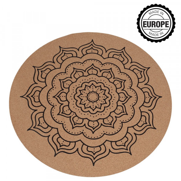 Runde Yogamatte Kork natur & Mandala - 